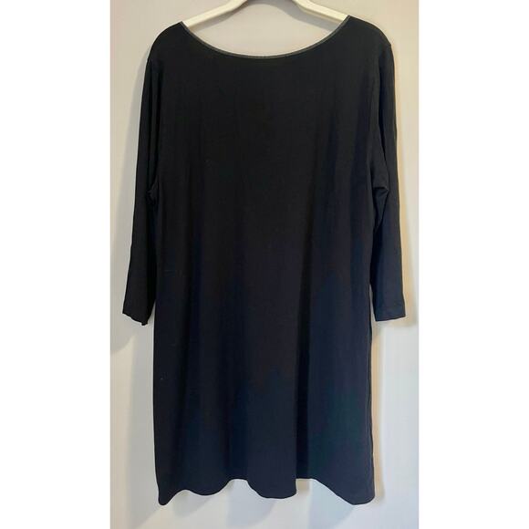 Eileen Fisher 3/4 Sleeve Scoop Neck Ruffle Bib Obsidian Black Tunic Dress sz. L - Picture 2 of 7